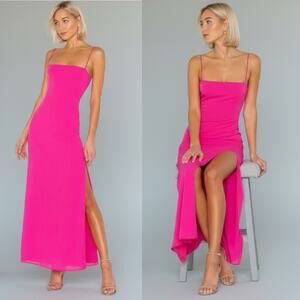 Superdown Addison Maxi Dress Hot Pink Sz S Double Side Slits Sleeveless It Girl